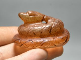 2 " Old Chinese Hongshan Culture Red Crystal Carved Animal Snake Pendant Amulet