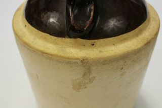 VTG 1 Quart Stoneware Moonshine Whiskey Jug Crock - Brown Glazed on Beige 8.  5 