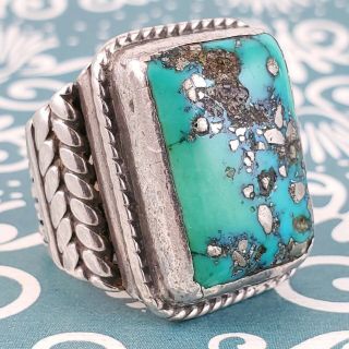 Vintage Old Pawn Southwestern Silver & Turquoise Ring.  Big And Chunky.  Size 12