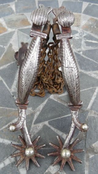 Rare Vintage Double Mounted Sterling Silver Inlaid California Style Spurs