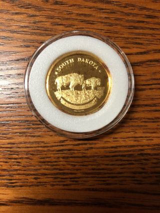 1987 South Dakota Bison 1/2 Oz.  999 Fine Gold Round Tri - State Made Sd Rare