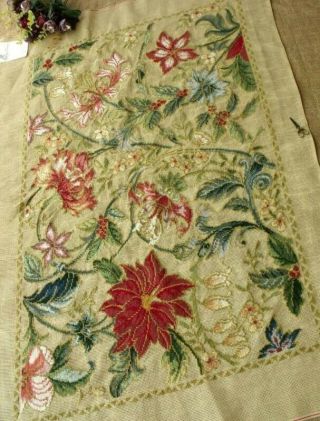 Huge 43 " X30 " Vtg Preworked Needlepoint Canvas Tapestry - Antique Victorian Garden