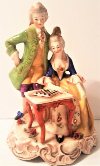 Man And Woman Playing Checkers U.  S.  Zone Germany Old Goebel Tmk1 Crown Mark / 06