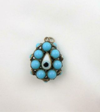 Antique Victorian Turquoise Glass Evil Eye Pocket Watch Fob Pendant Charm C1870s