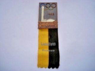 Vintage 1952 Helsinki Olympics Helsingfors Press Presse Pin Badge W/ Ribbon