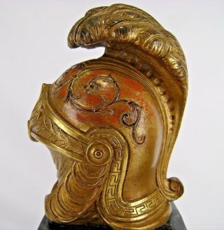 Vtg Borghese Roman Helmet Bookends Faux Marble Base Italy Galea Gladiator 6