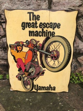 Vintage Yahama Motorcycle Hanging Dealer Trade Sign 1970 " The Great Escape "