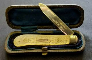 Antique Sheffield Pearl Mop Pocket Knife Sterling Silver Folding Fruit Vtg Case
