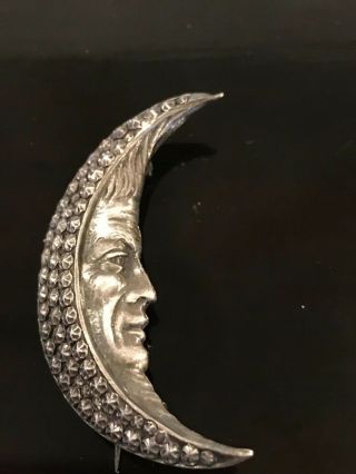 Antique Art Nouveau Man In The Moon & Stars Silver Pin