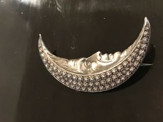 ANTIQUE ART NOUVEAU MAN IN THE MOON & STARS SILVER PIN 3