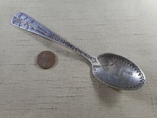Fred Harvey Era Large Navajo Silver Spoon With Whirling Log & Arrow Designs