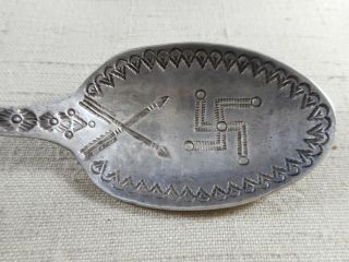 FRED HARVEY era large Navajo silver spoon with whirling log & arrow designs 3