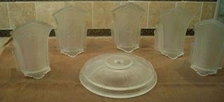 Antique Art Deco Frosted Glass Slip Shade Set Of 5 Plus Center Shade