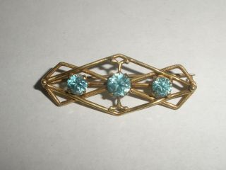Vintage 10k Gold With 3 Aquamarine Stones Brooch Pin