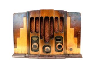 Vintage 30s Old Extreme Art Deco Rca Victor Skyscraper Facade Antique Tube Radio