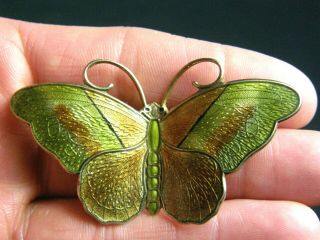 Large Hroar Prydz Norway Sterling Silver Guilloche Enamel Butterfly Brooch Pin