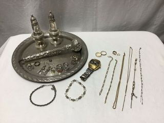 Antique,  Modern Sterling Silver,  Gold,  And Vintage Sicura Watch Junk Drawer