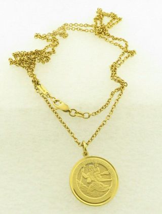 Vintage Stamped Tiffany & Co.  18 Kt Gold St.  Christopher Medal On 32 " Chain.