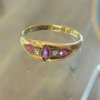 Antique Victorian 18ct Gold Ruby & Diamond Ladies Ring Uk Size P