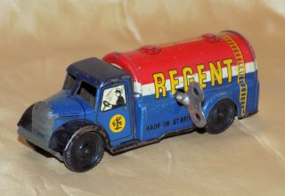 Vintage Wells Brimtoy Tinplate Wind - Up Clockwork Regent Petrol Gas Tanker Truck