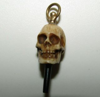 Rare,  Superbly Carved Antique Georgian Memento Mori Skull Watch Key Pendant