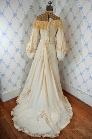 Delicate Antique Victorian Wedding Dress Gown Silk Beading Pleats TraIn Classic 3