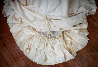 Delicate Antique Victorian Wedding Dress Gown Silk Beading Pleats TraIn Classic 5