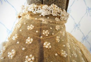 Delicate Antique Victorian Wedding Dress Gown Silk Beading Pleats TraIn Classic 8