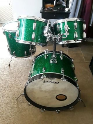 Vintage Ludwig Maple Drum Set Green Sparkle