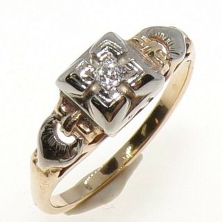Vtg Art Deco Antique 14k White & Yellow Gold Mine Cut Diamond Ring Size 6 Lfb3