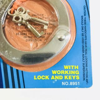 NIP Vintage Imperial Die Cast Metal Handcuffs W/ Keys & Safety Release 3