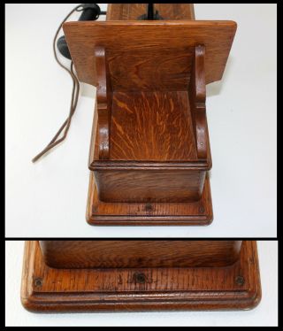 Antique KELLOGG Tiger Oak Wood Raised Panel Crank Wall Phone Brass Bells RINGS 6