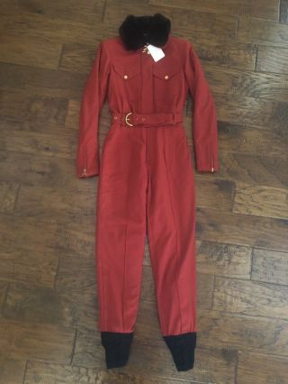 Nwt Women’s Vintage Bogner Red One - Piece Ski Suit,  Size 4,  Fur Collar