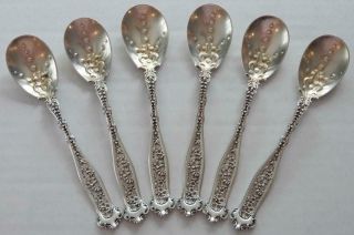 18 - 1900’s Six Sterling Silver Ice Cream/sherbet Ornate Spoons - Embossed Bowls