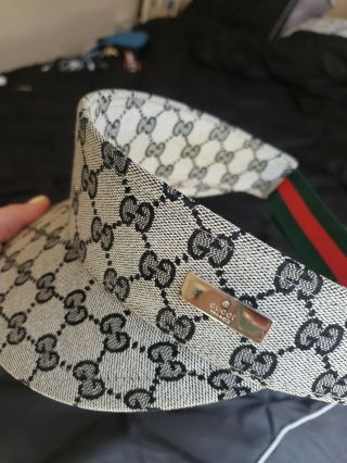 Authentic Vintage Gucci Gg Monogram Canvas Brown/tan Sun Visor Hat Cap Italy Ex