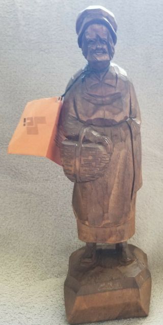Wooden Canadian Quebec Hand Carved Sculpture Caron Canada Women Lady With Basket