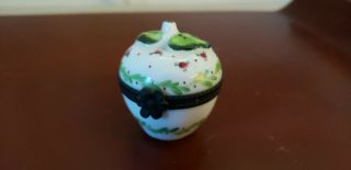 Antique Limoges Hinged Box Hand Painted Peint Main Apple Shape Ladybug