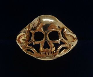 Vintage Skull Ring 9ct Yellow Gold - Size V (us 10.  5) - 2.  8 Grams