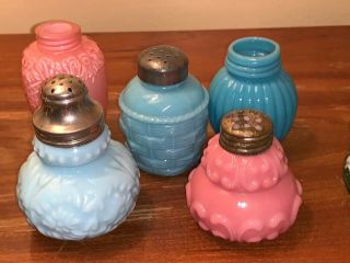 Consolidated Pink & Blue Satin Cased Salt And Pepper Shakers Pattern 1894 - 1900