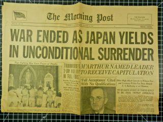 1945 The Morning Post Newspaper Wwii World War Ii Victory Japan Surrender
