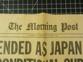 1945 The MORNING POST Newspaper WWII World War II Victory Japan Surrender 3