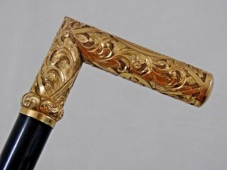 Finest Quality Rare Design Antique Walking Cane Stick Ornate Gold Filled Handle