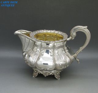 Antique Victorian Solid Sterling Silver Embossed Cream Jug 300g Lon 1842