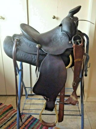 Antique Frazier Western Saddle Solid Tree,  Refb.  Fenders,  15 " Seat,  Usable