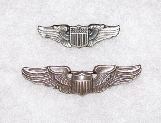 2 Different Sterling Silver Ww2 Mini - Sized Aaf Pilot Wing Badges