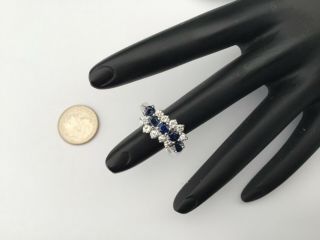 Vintage 14k White Gold,  1.  50,  Ctw Sapphires And Diamonds Ring Size 8,  5.  3 Gr.