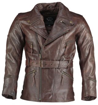 Leather Motorcycle Motorbiker Jacket Dark Brown 3/4 Long Eddie Vintage Cross Zip