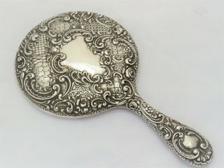 Large Ornate Solid Sterling Silver Hand Mirror Birmingham 1907.  By Henry Mathews