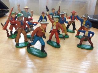 12 Vintage Horses And Cowboys Toys,  Rubber Figures Gdr \ Ddr 1970 