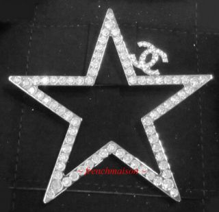 2017 Fall Authentic Chanel Cc Logo Pin Brooch Star Crystal Silver Huge Rare